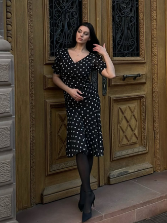 Black 1930s Polka Dot Mermaid Dress - vintage dress, retro fashion, classic black