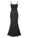 She slips into this Black 1930s Polka Dots Backless Mermaid Maxi Dress and suddenly it's a 1930s daydream