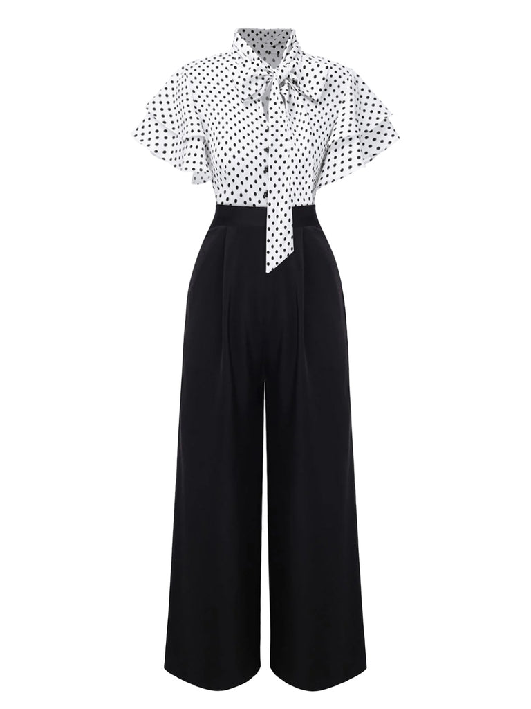 Black 1930s Polka Dots Tie-Neck Jumpsuit: timeless 1930s elegance she makes her own