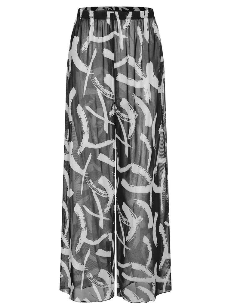 [Plus Size] Black 1930s Random Strokes Sheer Pants, vintage fashion, retro style - perfect for women who love vintage and retro fashion