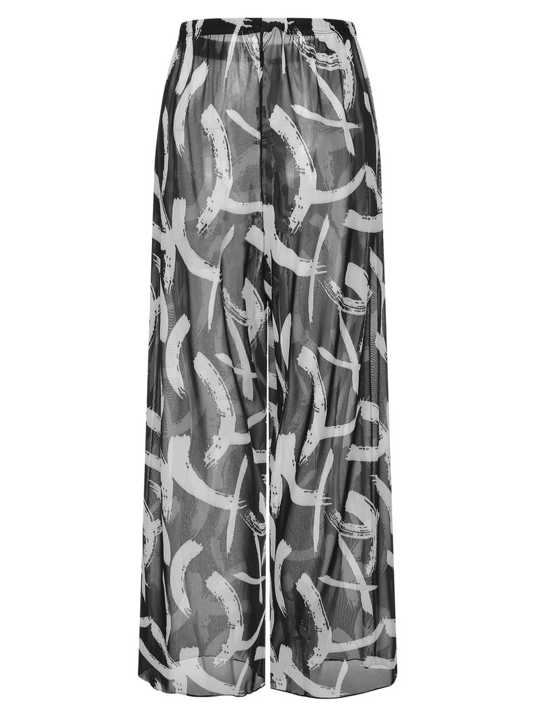 [Plus Size] Black 1930s Random Strokes Sheer Pants, vintage fashion, retro style - perfect for women who love vintage and retro fashion