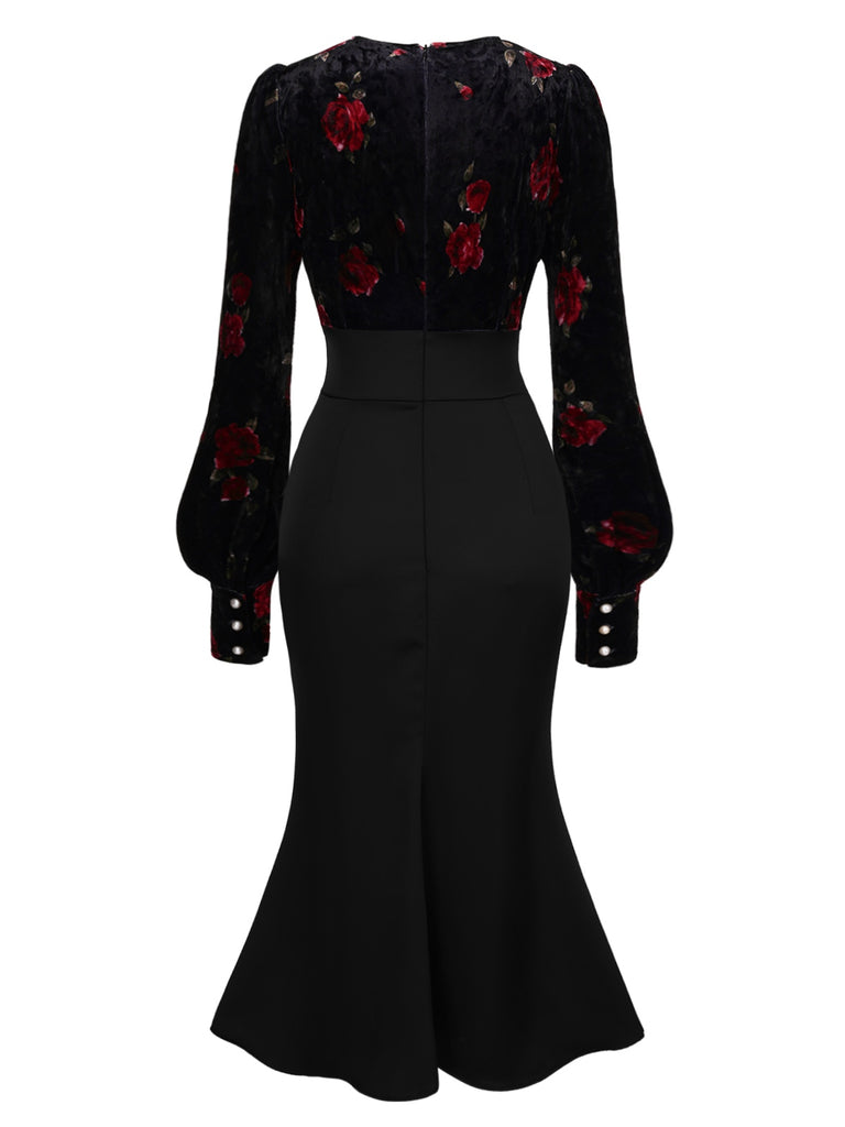 Black 1930s Rose Velvet Fishtail Dress — the kind of 1930s dress that makes strangers smile
