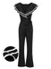 Black 1930s Ruffle Lapel Bootcut Jumpsuit, vintage romper, retro jumpsuit - perfect for women who love vintage and retro fashion