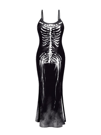 She slips into this Black 1930s Skeleton Slit Spaghetti Straps Dress and suddenly it's a 1930s daydream