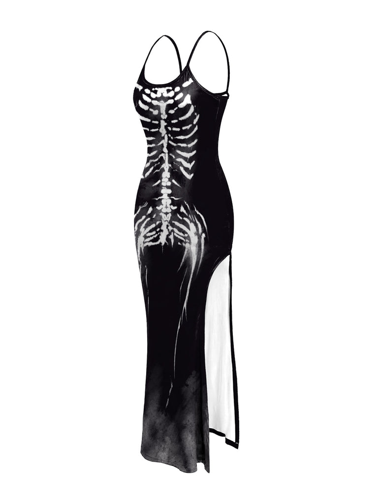 Black 1930s Skeleton Slit Spaghetti Straps Dress — a 1930s silhouette that turns sidewalks into runways