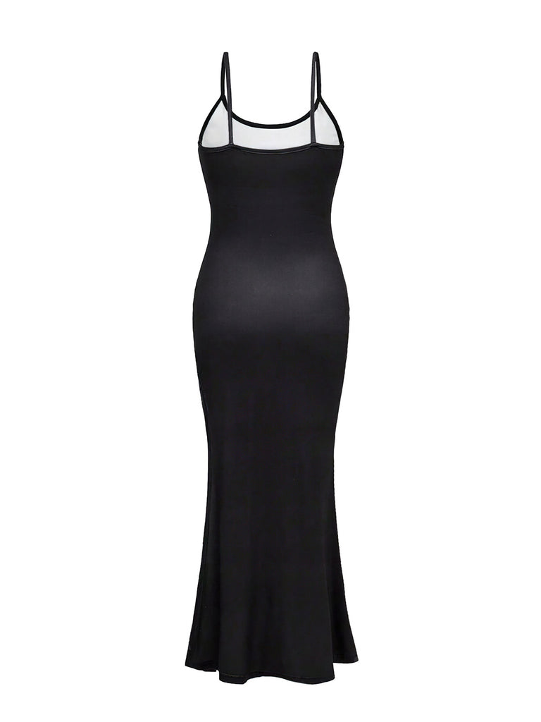 She slips into this Black 1930s Skeleton Slit Spaghetti Straps Dress and suddenly it's a 1930s daydream
