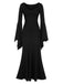 Black 1930s Solid Batwing Cuffs Fishtail Dress, vintage dress, retro fashion - perfect for women who love vintage and retro fashion