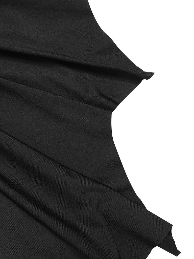 Black 1930s Solid Batwing Cuffs Fishtail Dress, vintage dress, retro fashion - perfect for women who love vintage and retro fashion