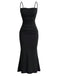 She slips into this Black 1930s Solid Spaghetti Strap Mermaid Dress and suddenly it's a 1930s daydream
