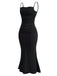 Black 1930s Solid Spaghetti Strap Mermaid Dress: where 1930s romance meets her modern spirit