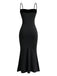 This Black 1930s Solid Spaghetti Strap Mermaid Dress wraps her in 1930s elegance, one twirl at a time