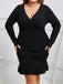 She slips into this Black 1930s Solid V-Neck Ruffle Hem Dress and suddenly it's a 1930s daydream