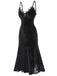 This Black 1930s Spaghetti Strap Cross Lace Dress wraps her in 1930s elegance, one twirl at a time