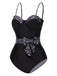 Black 1930s Spaghetti Strap Polka Dots Bow Swimsuit: 1930s Riviera elegance, reimagined for her