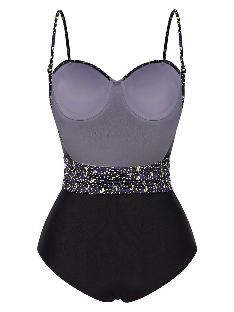 This Black 1930s Spaghetti Strap Polka Dots Bow Swimsuit carries 1930s vacation dreams in every stitch