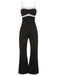 She finds her 1930s story in this Black 1930s Spaghetti Straps Colorblock Jumpsuit