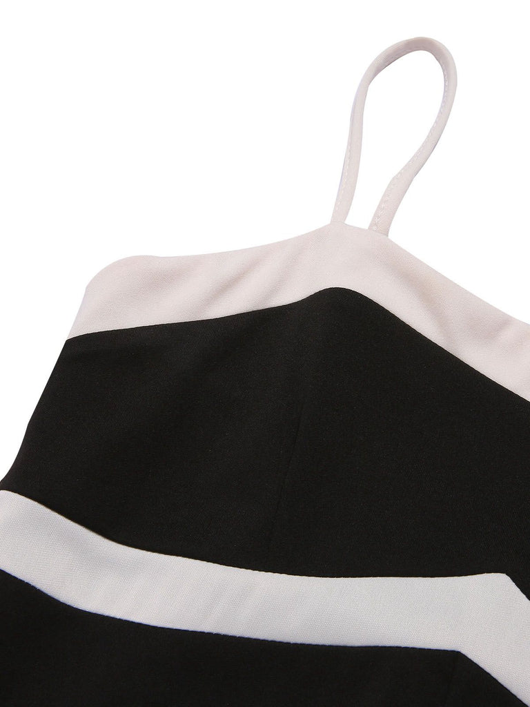 Black 1930s Spaghetti Straps Colorblock Jumpsuit, vintage romper, retro jumpsuit - perfect for women who love vintage and retro fashion