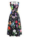 Black 1930s Square Neck Floral Maxi Dress - vintage dress, retro fashion, classic black