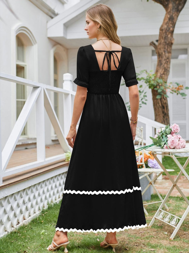 Black 1930s Square Neck Lace-Up Puff Sleeve Dress — a 1930s silhouette that turns sidewalks into runways