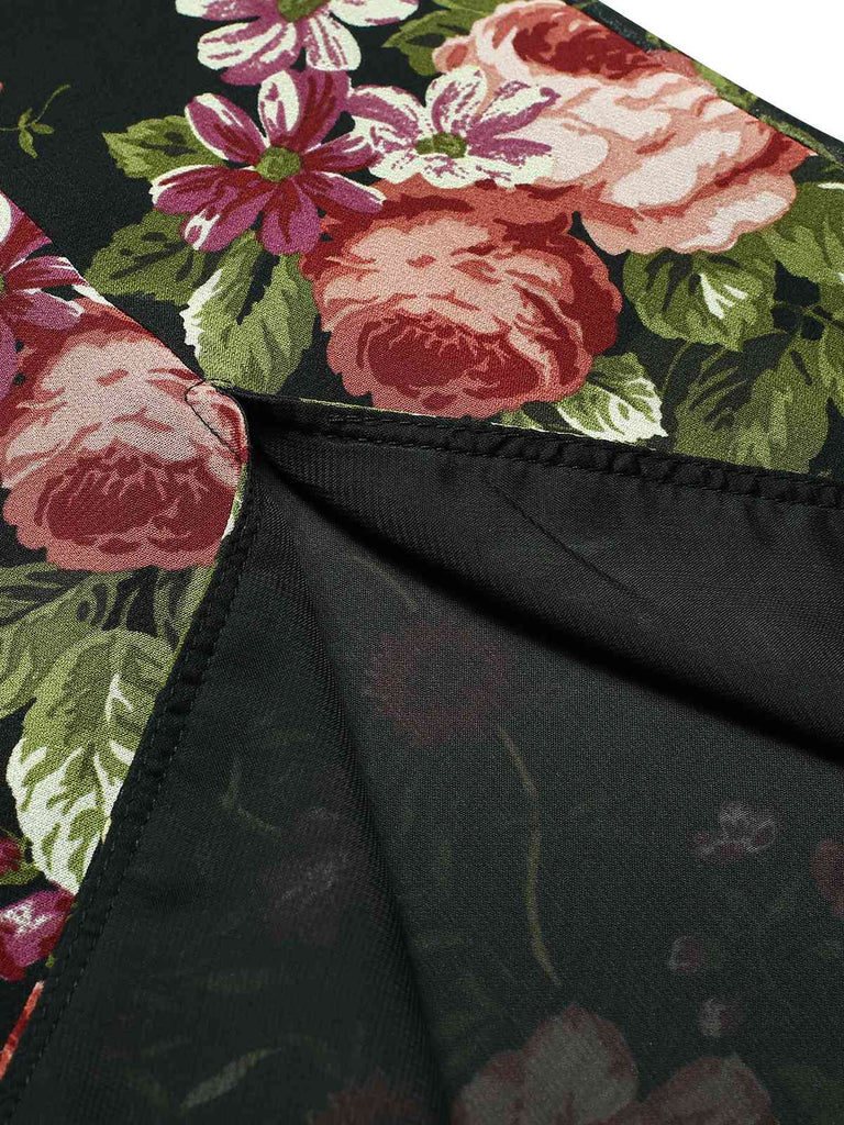 Black 1930s Square Neck Ruffled Floral Dress, vintage dress, retro fashion, floral print - perfect for women who love vintage and retro fashion
