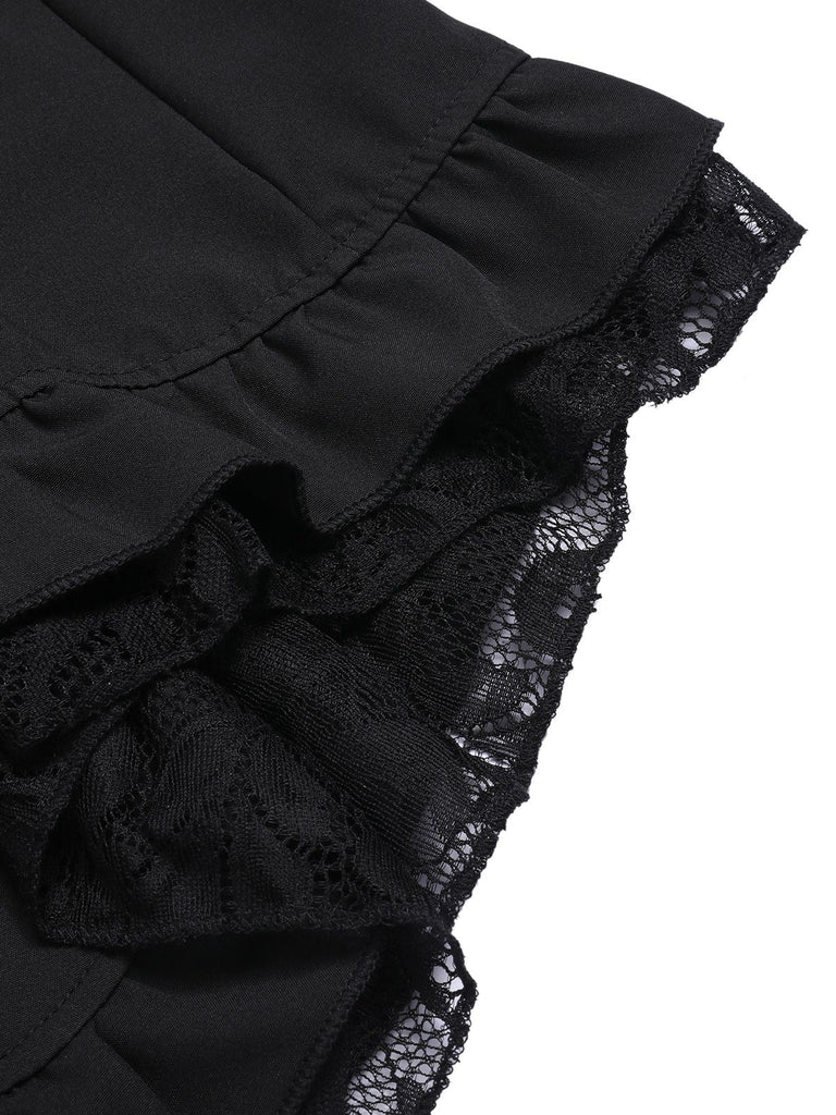 Black 1930s V-Neck Lace Victorian Blouse, vintage top, retro blouse - perfect for women who love vintage and retro fashion