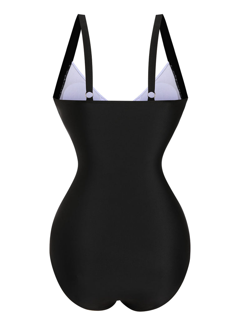 Black 1930s Wide-Straps Flowers Swimsuit, vintage swimsuit, pin-up swimwear - perfect for women who love vintage and retro fashion