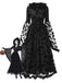 Black 1940s Bat Mesh Raw Hem Witch Cape Dress - vintage dress, retro fashion, classic black