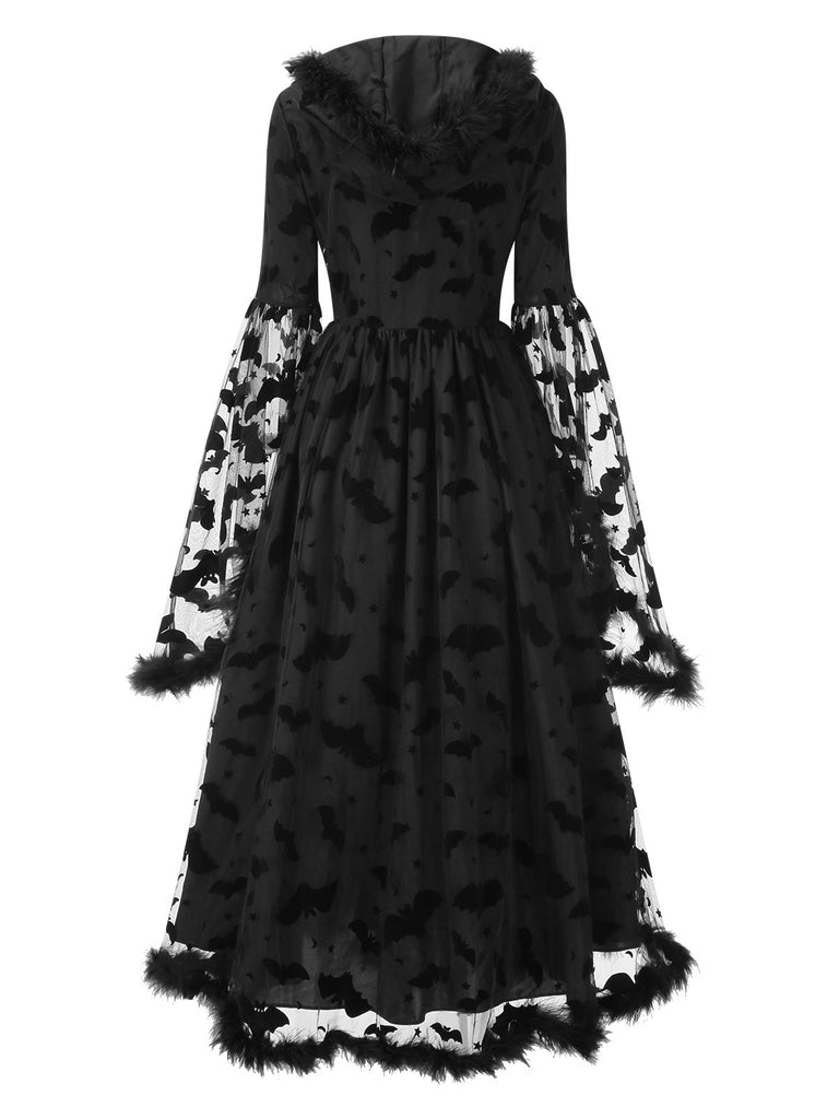 Black 1940s Bat Mesh Raw Hem Witch Cape Dress, vintage dress, retro fashion - perfect for women who love vintage and retro fashion