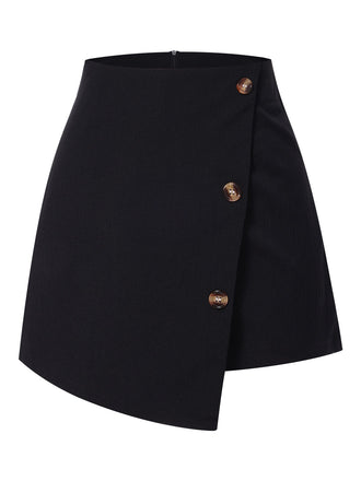 Black 1940s Button Irregular Hem Skirt, vintage skirt, retro style - perfect for women who love vintage and retro fashion