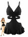 Black 1940s Criss-Cross Cutout Ruffle One-Piece Swimsuit - vintage swimsuit, pin-up swimwear for vintage lovers