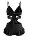 Black 1940s Criss-Cross Cutout Ruffle One-Piece Swimsuit - vintage swimsuit, pin-up swimwear for vintage lovers
