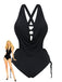 Black 1940s Crisscross Cutout Lace-Up Tankini Set - vintage fashion, retro style, classic elegance for vintage lovers