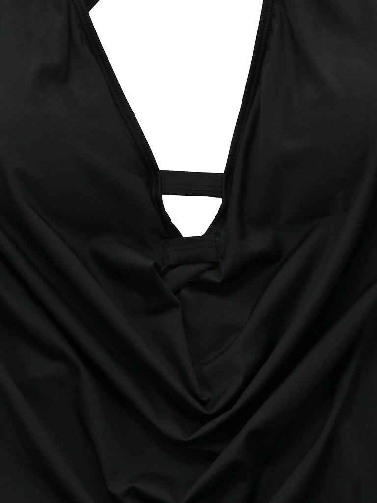 Black 1940s Crisscross Cutout Lace-Up Tankini Set | vintage fashion, retro style, classic elegance - perfect for retro fashion enthusiasts