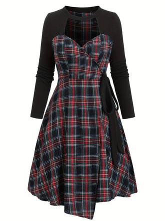 Black 1940s Cutout Plaid Patchwork Dress - vintage dress, retro fashion, classic black
