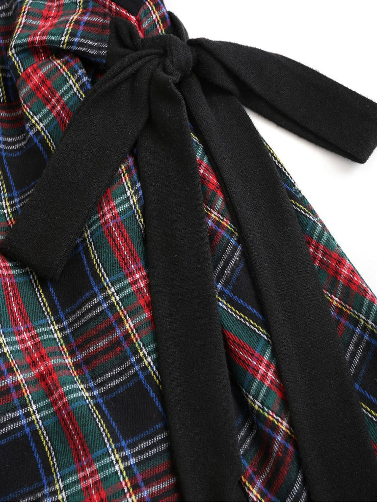 Black 1940s Cutout Plaid Patchwork Dress - vintage dress, retro fashion, classic black