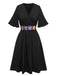 Black 1940s Embroidery Boho V-Neck Dress - vintage dress, retro fashion, classic black