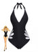 Black 1940s Floral Cut-Out Halter One-Piece Swimsuit - vintage swimsuit, pin-up style, classic black