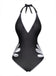 Black 1940s Floral Cut-Out Halter One-Piece Swimsuit - vintage swimsuit, pin-up style, classic black