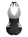 Black 1940s Floral Cut-Out Halter One-Piece Swimsuit - vintage swimsuit, pin-up style, classic black