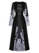 Black 1940s Halloween Ghost Lace-Up Dress with Shawl, vintage dress, retro fashion, lace detail - perfect for women who love vintage and retro fashion