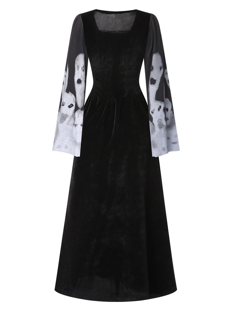 Black 1940s Halloween Ghost Lace-Up Dress with Shawl, vintage dress, retro fashion, lace detail - perfect for women who love vintage and retro fashion