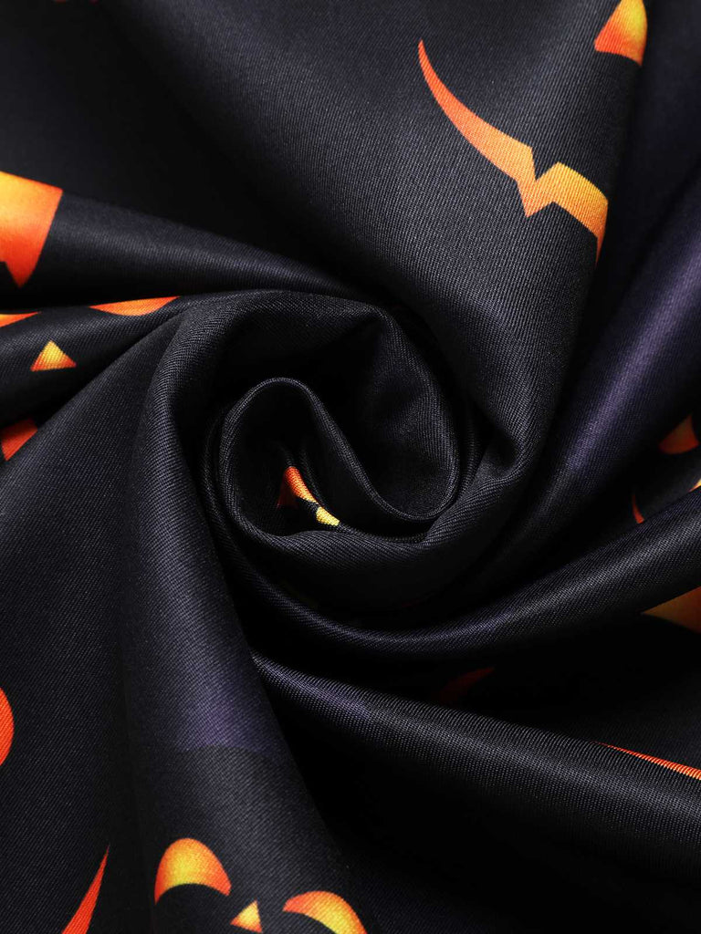 Black 1940s Halloween Lapel Pumpkin Belted Dress: timeless style reimagined