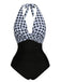 Black 1940s Halter Backless Plaids One-Piece Swimsuit, vintage swimsuit, pin-up swimwear - perfect for women who love vintage and retro fashion