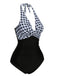 Black 1940s Halter Backless Plaids One-Piece Swimsuit, vintage swimsuit, pin-up swimwear - perfect for women who love vintage and retro fashion