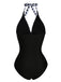 Black 1940s Halter Backless Plaids One-Piece Swimsuit, vintage swimsuit, pin-up swimwear - perfect for women who love vintage and retro fashion