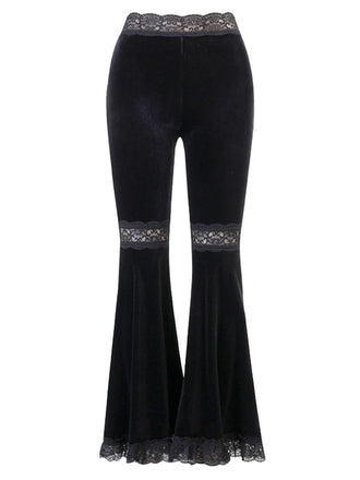 She walks in these Black 1940s Lace Pathwork Velvet Bootcut Pants and the world follows