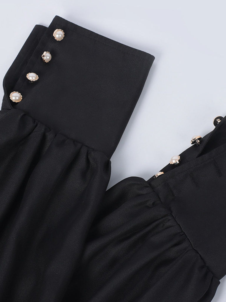 Black 1940s Nun-Style Cross Necklace Dress - vintage dress, retro fashion, classic black