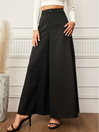Black 1940s Pinstripe Super Wide-Leg Pants - vintage fashion, retro style, classic black