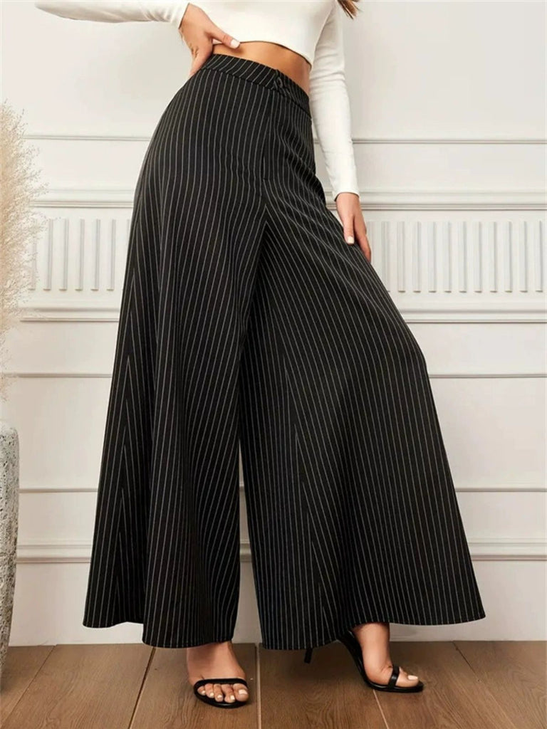 Black 1940s Pinstripe Super Wide-Leg Pants - vintage fashion, retro style, classic black