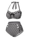Black 1940s Plaid Halter Swimsuit, vintage swimsuit, pin-up swimwear - perfect for women who love vintage and retro fashion